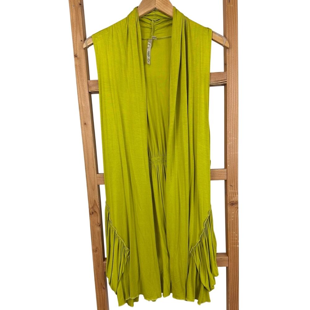 Comfy USA Chartreuse Green Side Pocket Open Vest Cardigan Made in USA XL